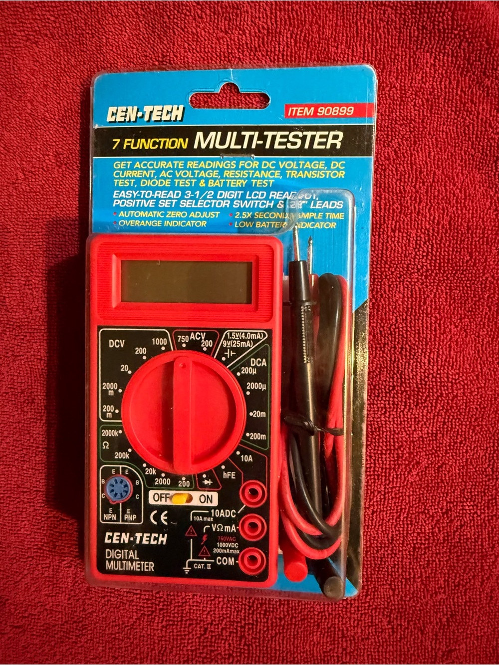 Red 7-Function Multi-Tester Digital Multimeter